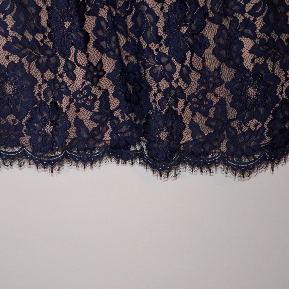 Monique Lhuillier NWT Navy Lace Sheath Dress 12 - Picture 9 of 11